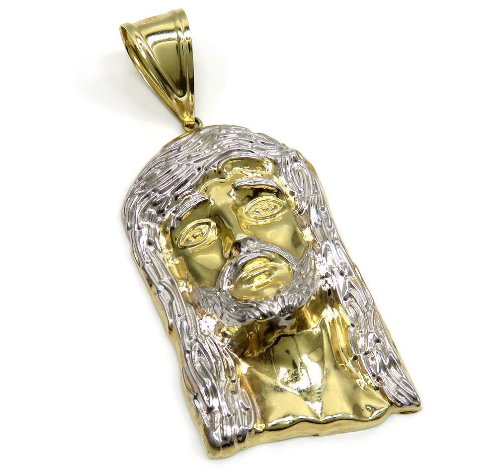 10k yellow gold two tone large jesus piece pendant 