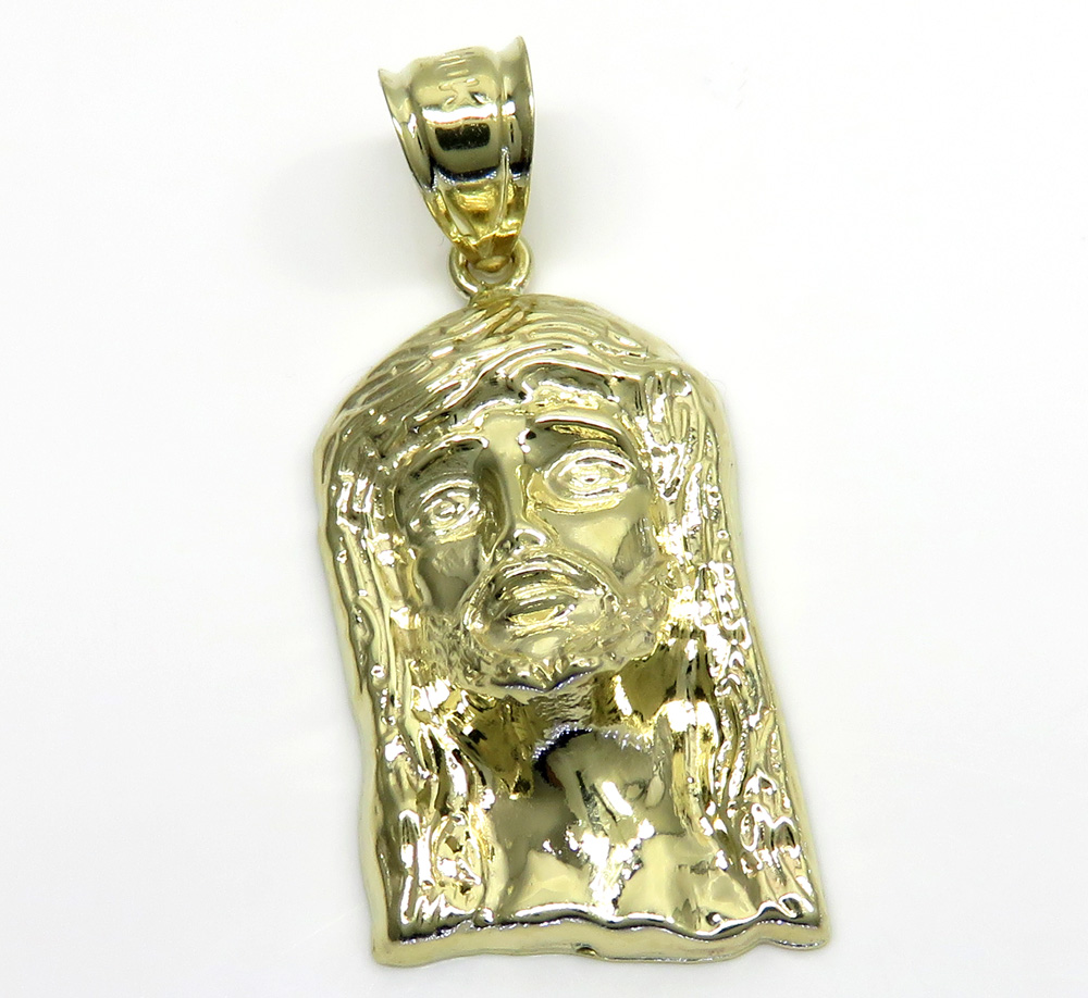 10k yellow gold standard size solid back jesus face pendant 