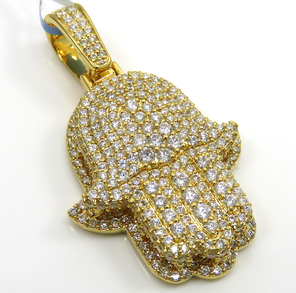 14k yellow gold vs diamond double layered hamsa pendant 2.23ct