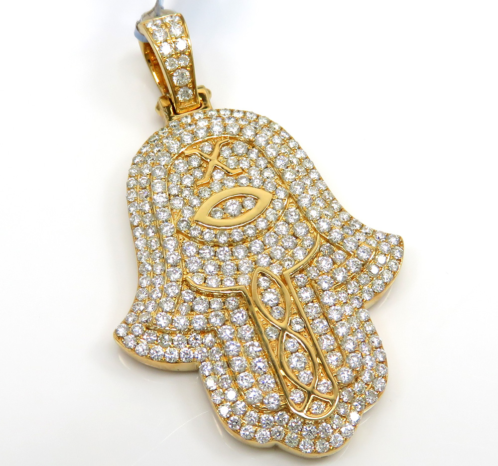 14k yellow gold vs diamond egyptian hamsa pendant 3.02ct