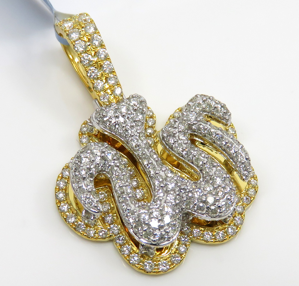 14k two tone gold vs diamond double layered allah pendant 1.65ct