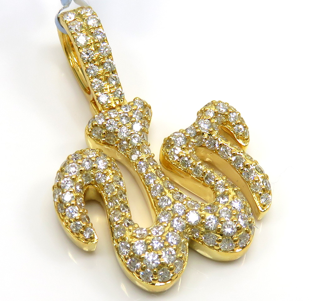 14k solid yellow gold vs diamond allah pendant 1.37ct
