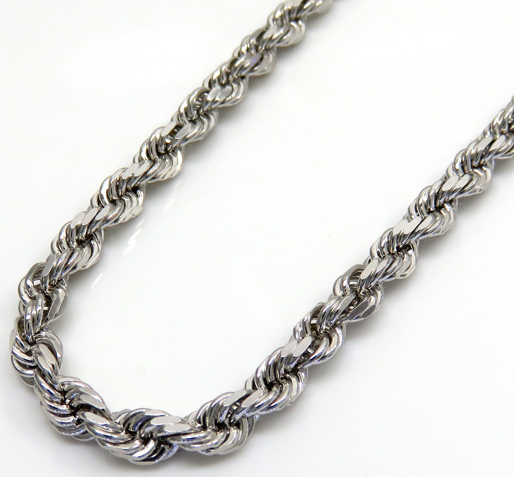 Buy 14k White Gold Solid Diamond Cut Rope Chain 18-26 Inch 4mm