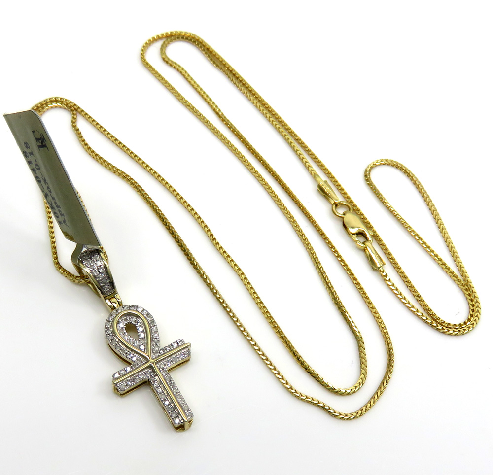 10k yellow gold small diamond ankh pendant 0.18 ct with 18-24
