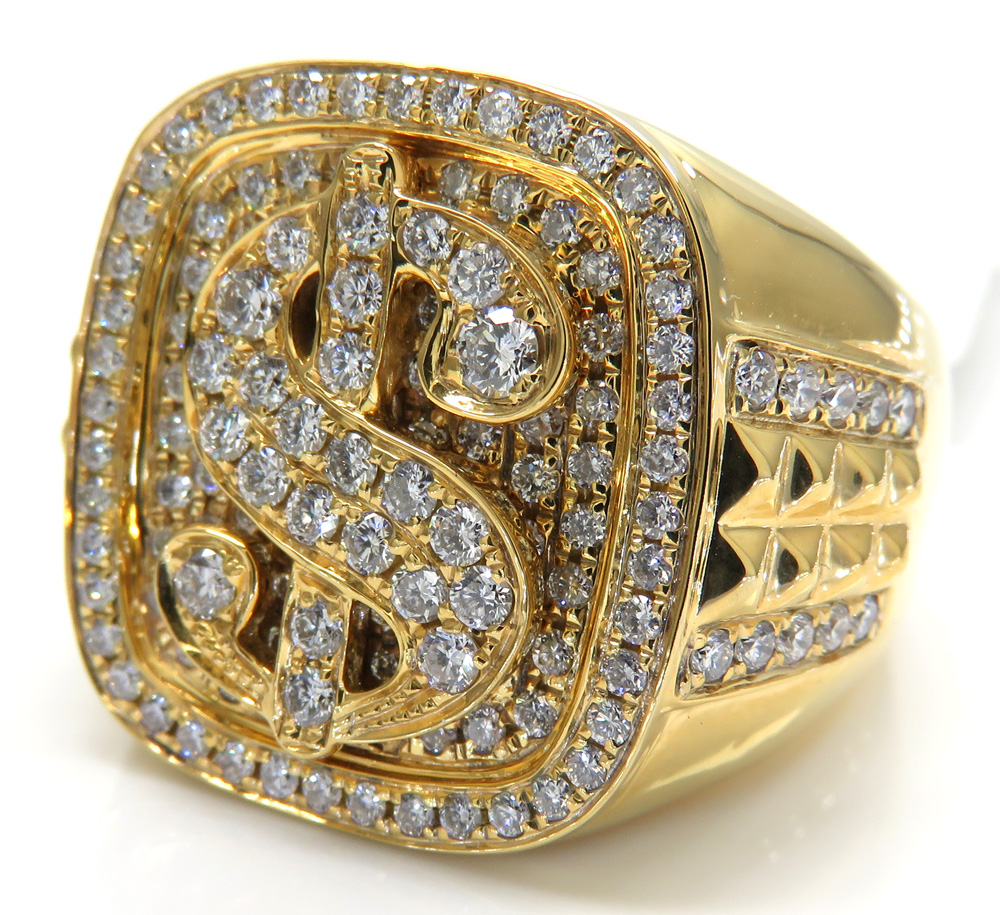 14k yellow white or rose gold diamond dollar sign money ring 1.54ct