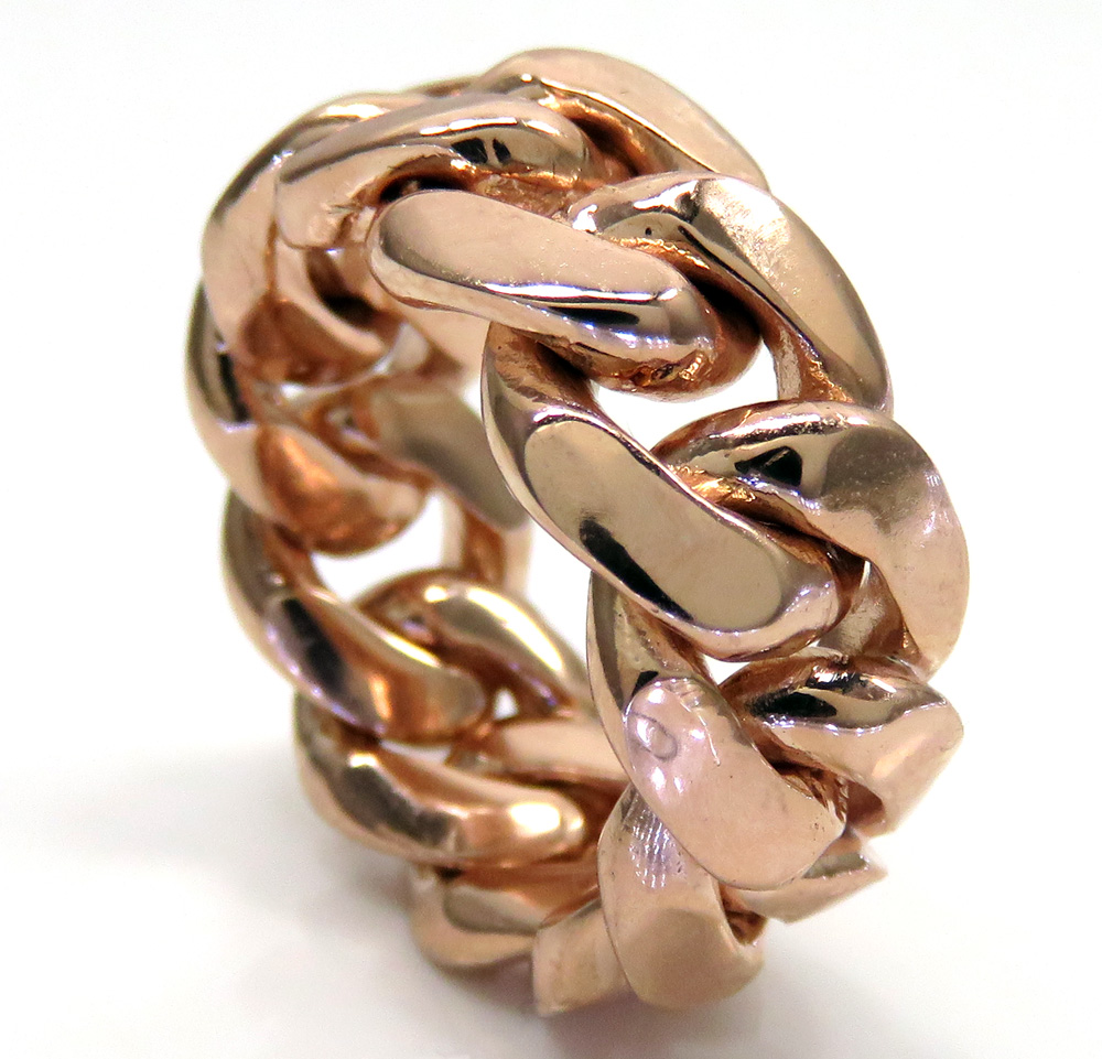 Buy 18k Rose Gold 11mm Solid Miami Cuban Link Ring Online at SO
