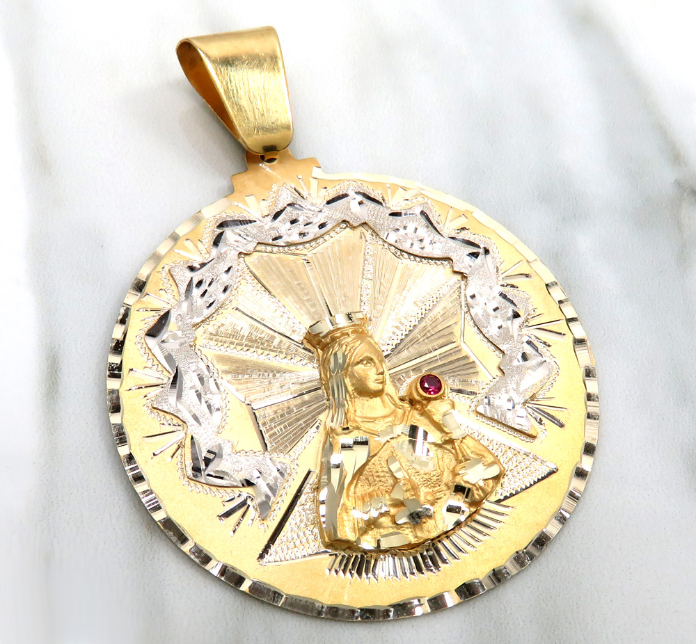 10k two tone gold large santa barbara ruby cz pendant 0.10ct