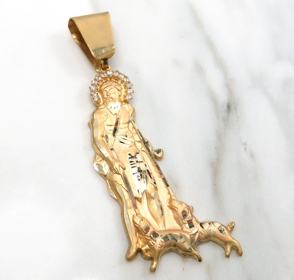 10k yellow gold large cz saint lazarus of bethany pendant 0.40ct