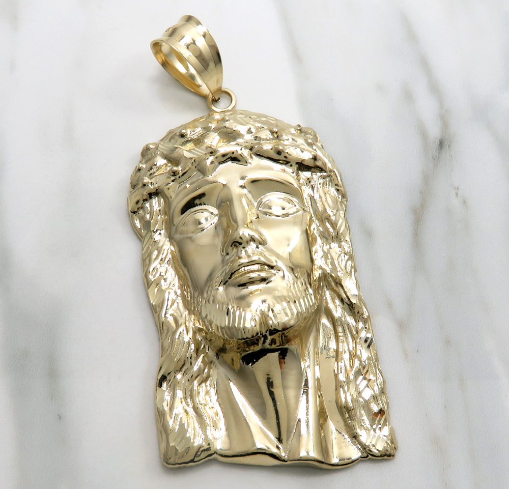 10k solid yellow gold xxl classic jesus face pendant