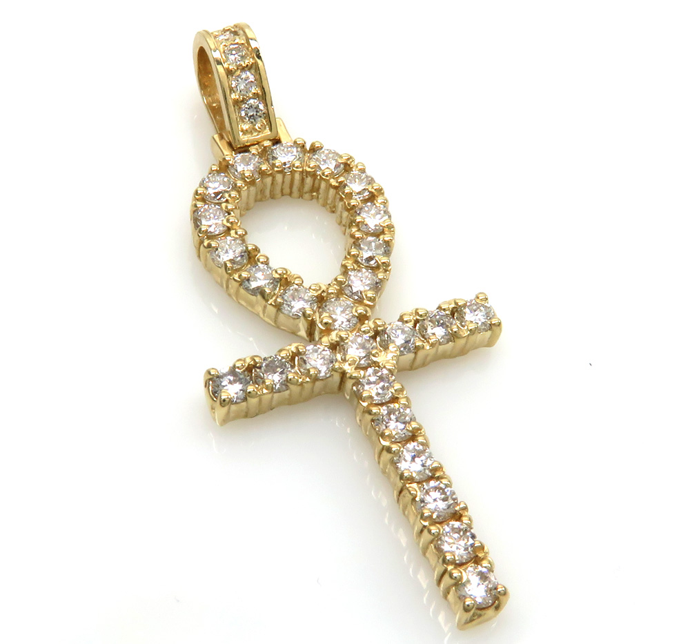 14k yellow gold vs diamond medium ankh cross 1.60ct