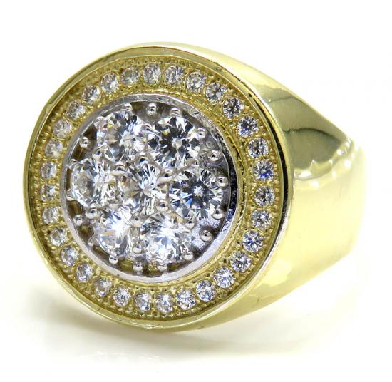 Mens 10k yellow gold cz cluster double circle ring 1.80ct