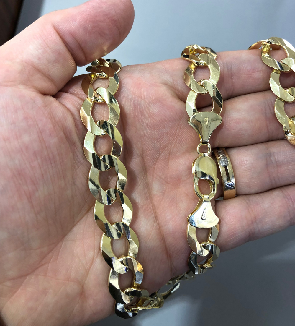 14k Yellow Gold Flat Curb Link Chain Cuban Link