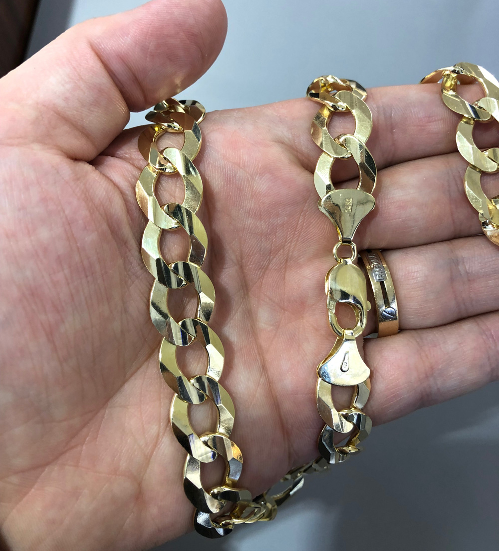 14k yellow gold solid cuban link chain 20-26 inch 14mm