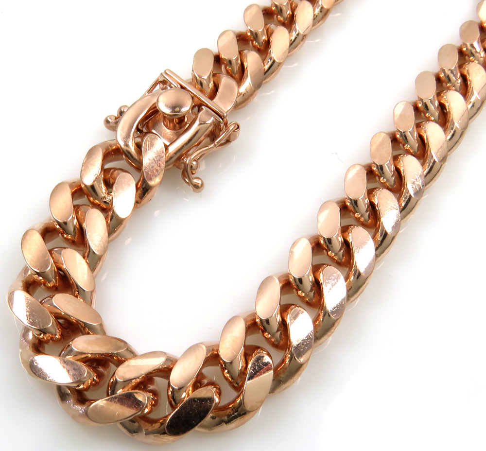 925 rose sterling silver solid miami link bracelet 8.50 inch 10mm