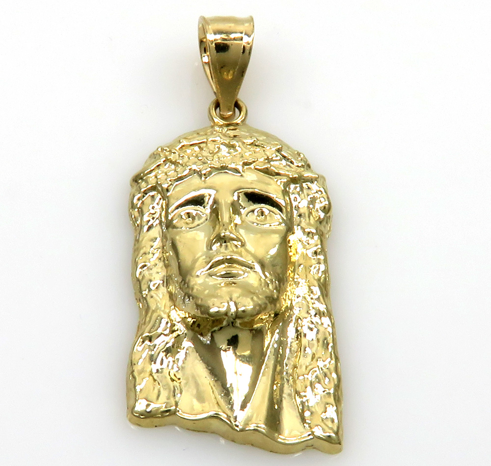 10k yellow gold small classic jesus face pendant 