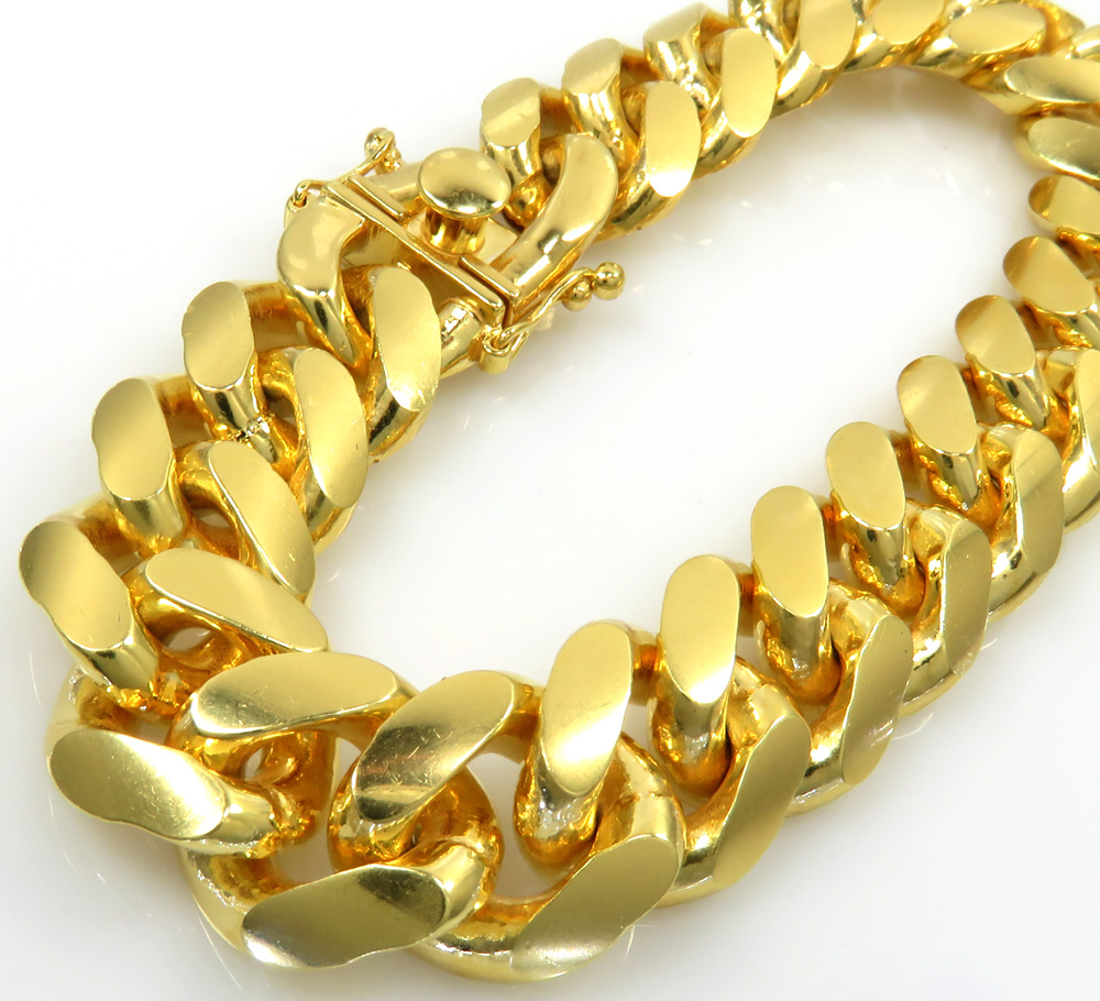 925 yellow sterling silver solid xl miami link bracelet 8.50 inch 15.50mm