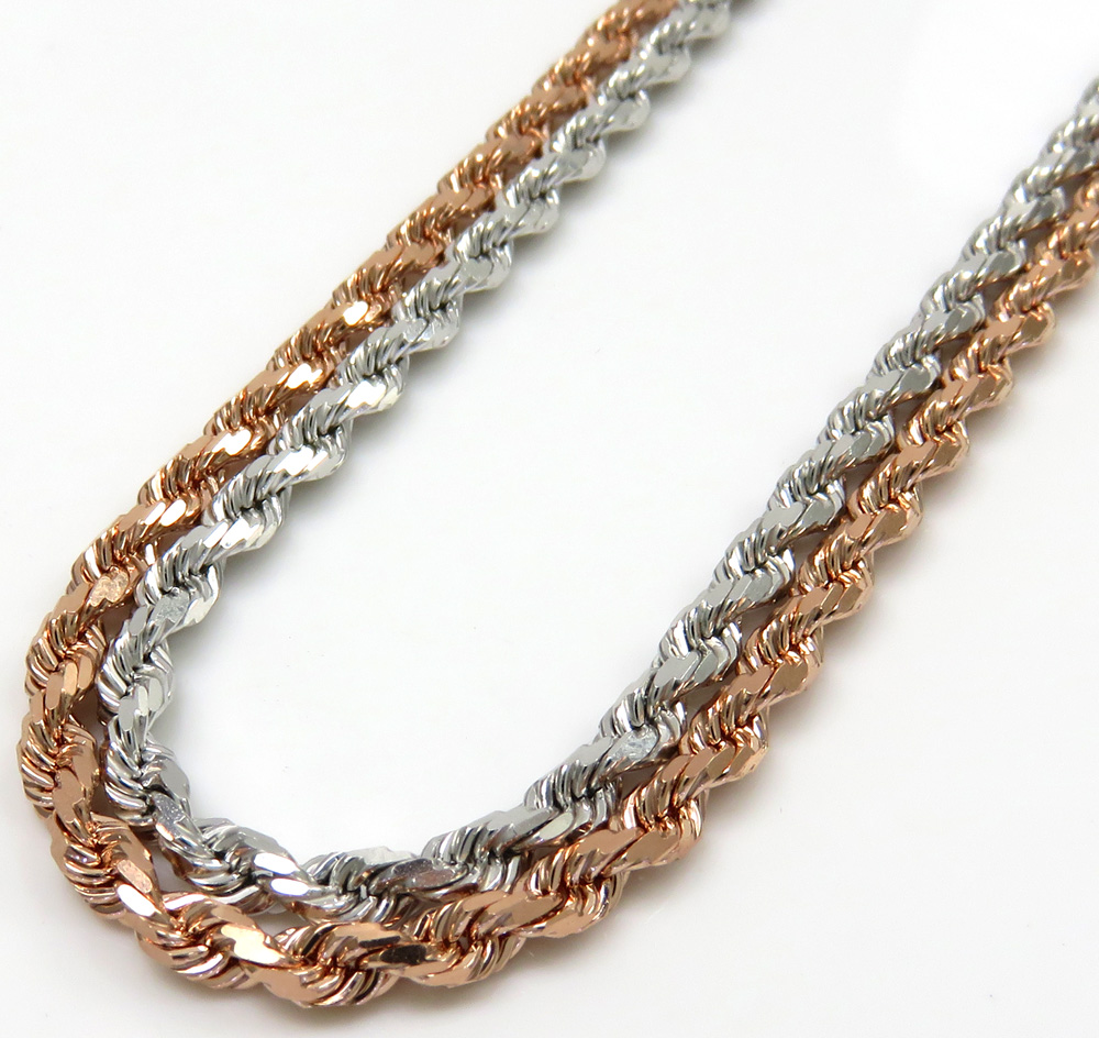 10k rose or white gold solid diamond cut rope chain 20-26 inch 2.50mm