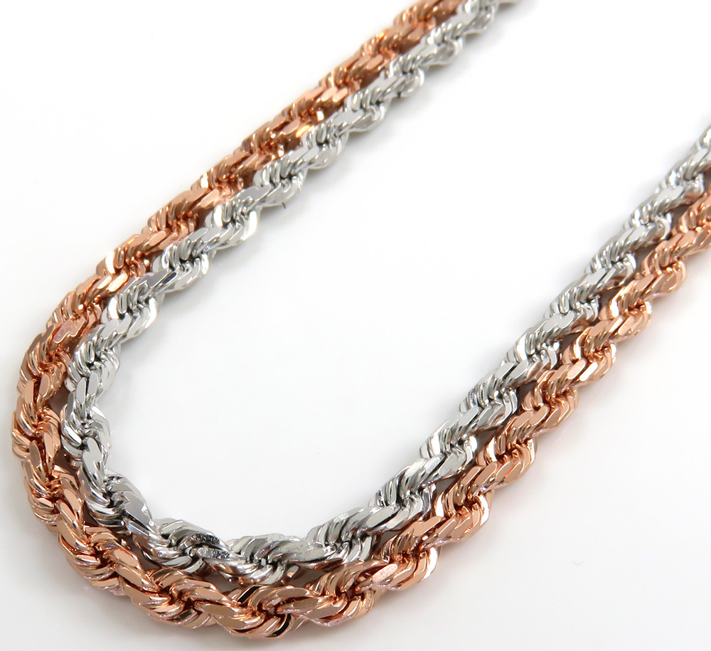 10k rose or white gold solid diamond cut rope chain 18-26 inch 3.50mm