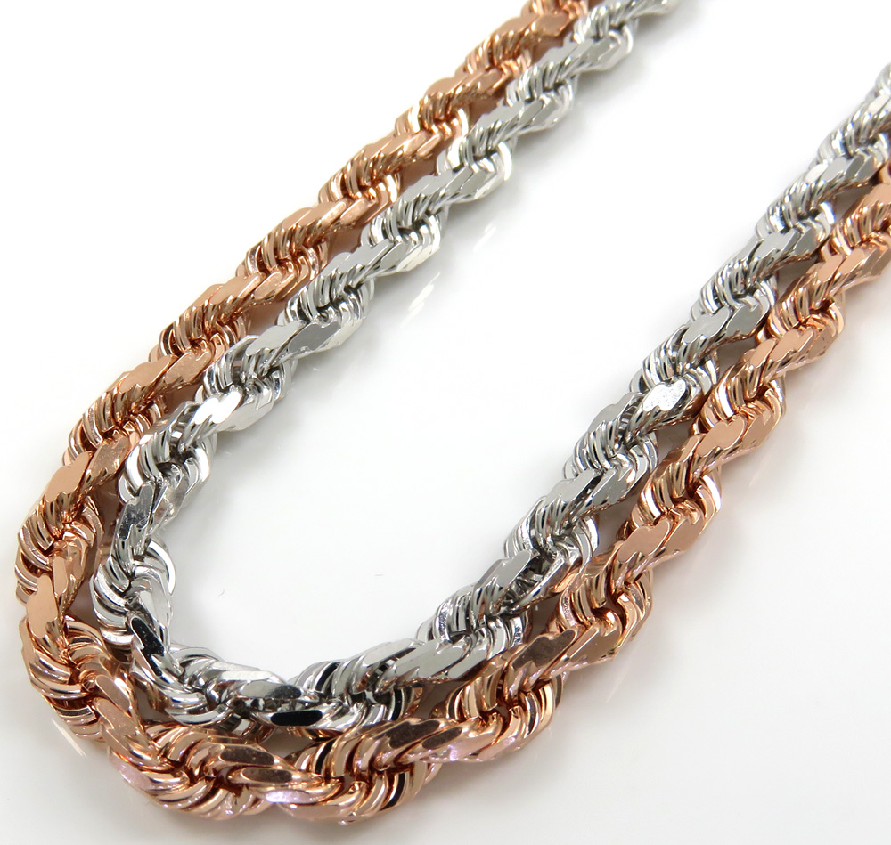 10k rose or white gold solid diamond cut rope chain 20-26 inch 4mm