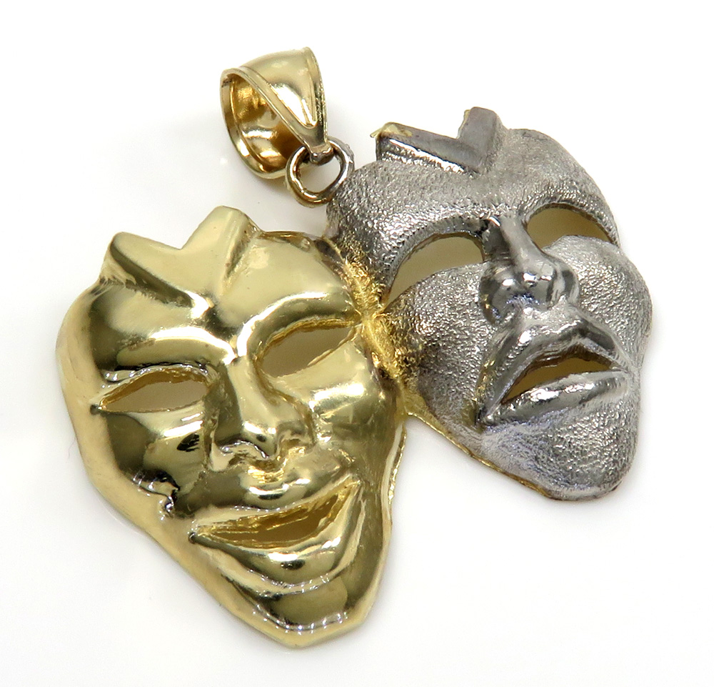 10k two tone gold medium laugh now cry later pendant 