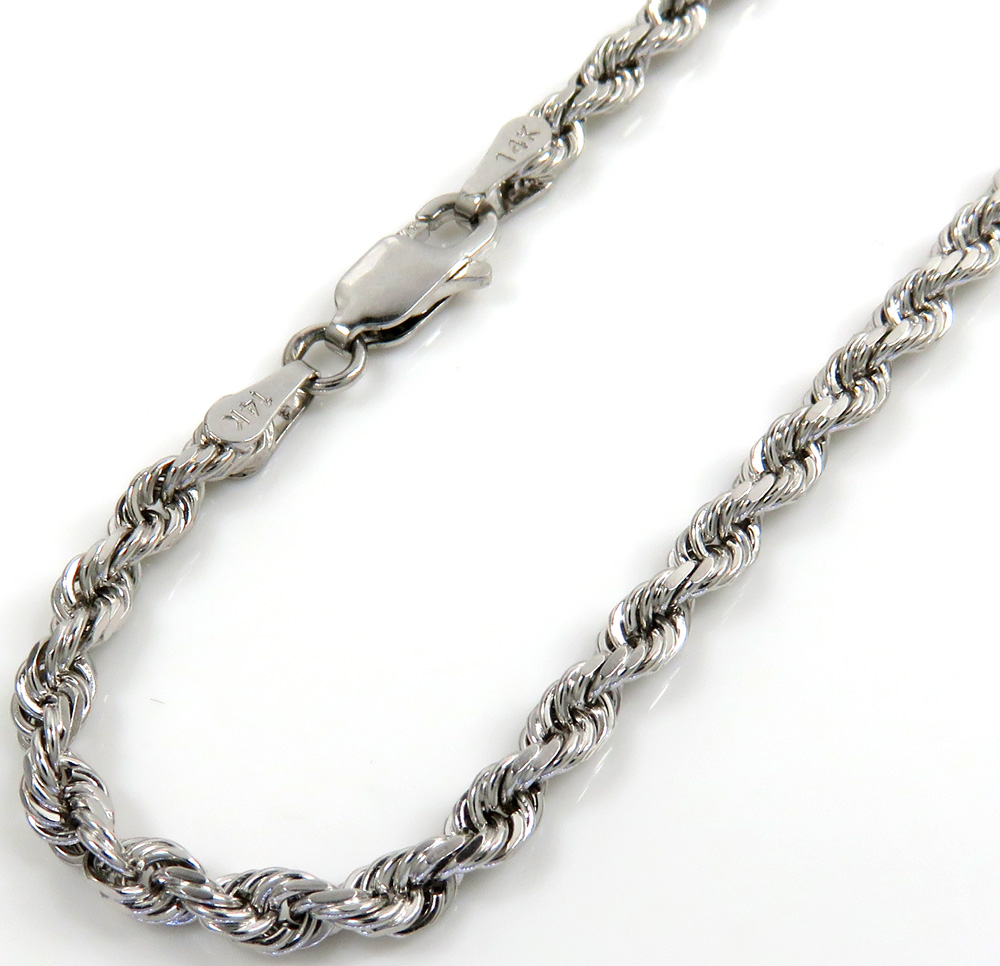 14k solid  white gold diamond cut rope bracelet 7.50 inch 3mm