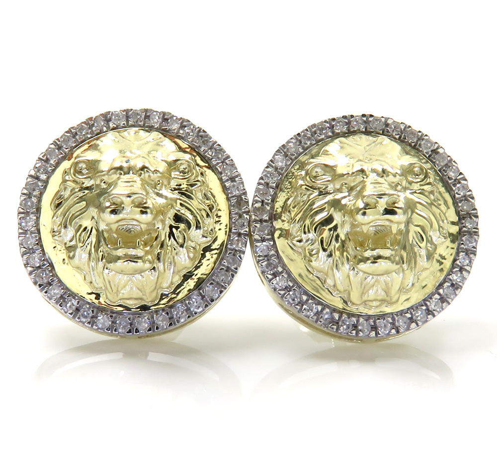 10k yellow gold lion diamond halo earrings 0.16ct 
