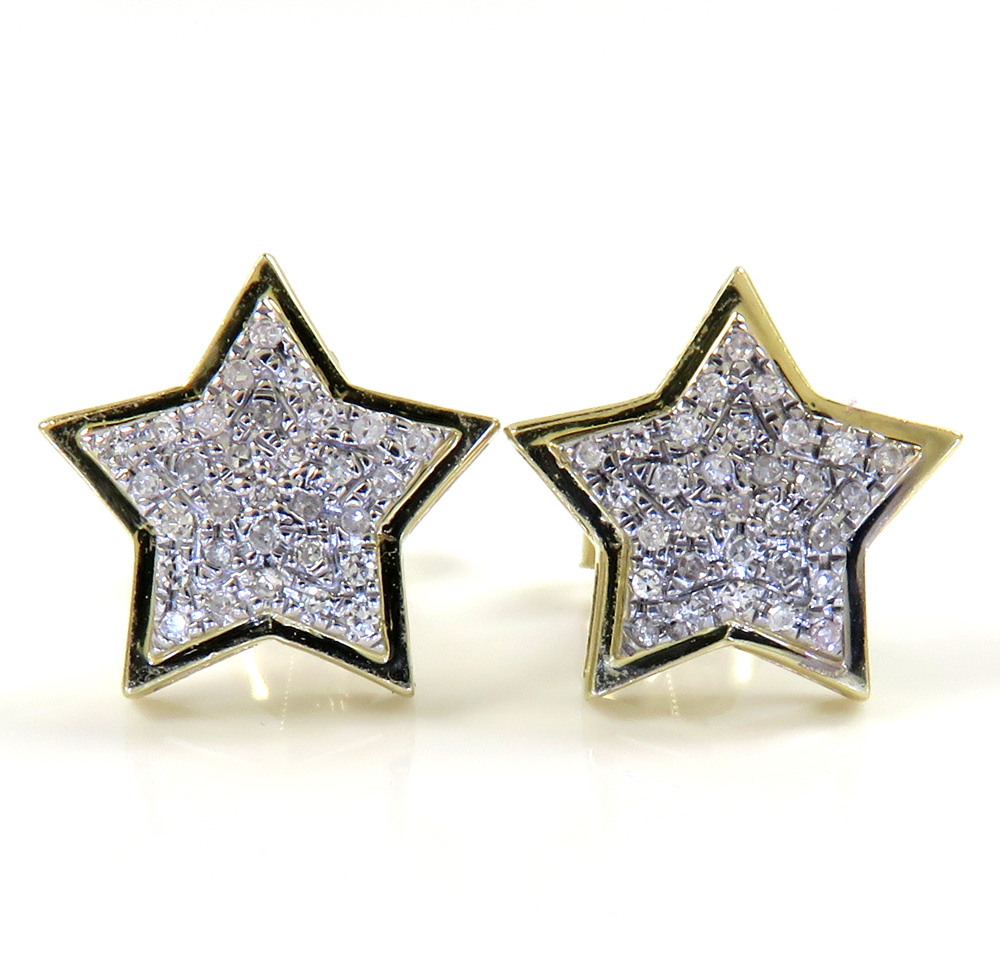 10k yellow gold diamond layered star earrings 0.15ct