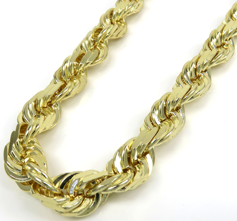 10k yellow gold solid diamond cut rope chain 22-26 inches 9mm 