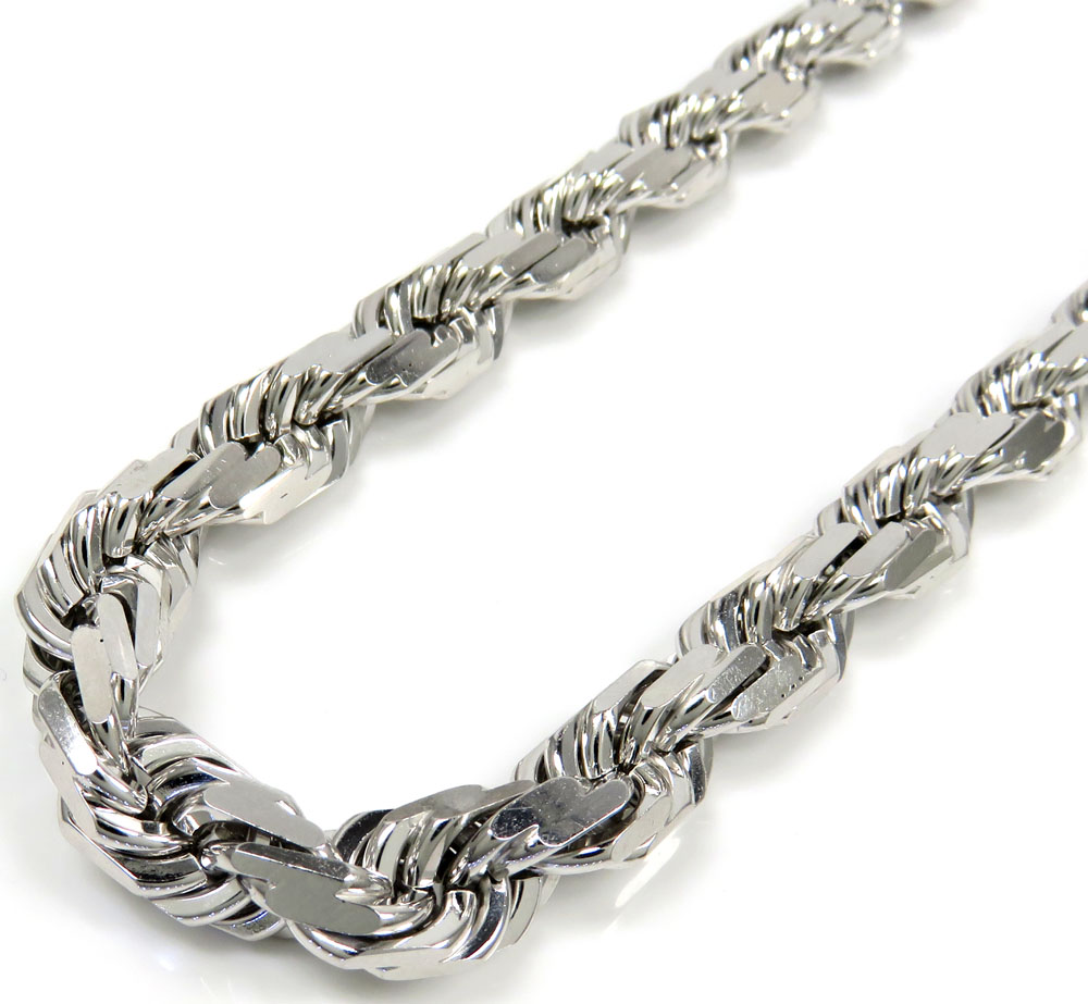 10k white gold solid diamond cut rope chain 22-30 inches 7.50mm 