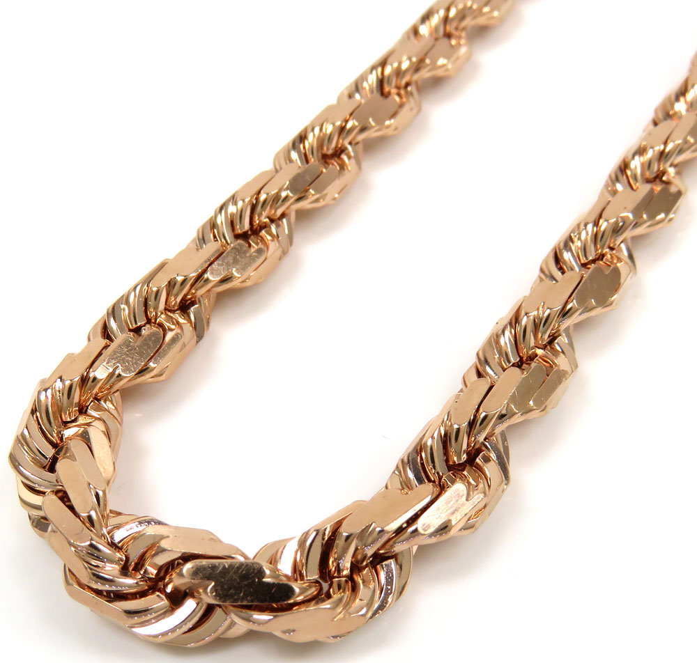 10k rose gold solid diamond cut rope chain 20-26 inches 6.5mm