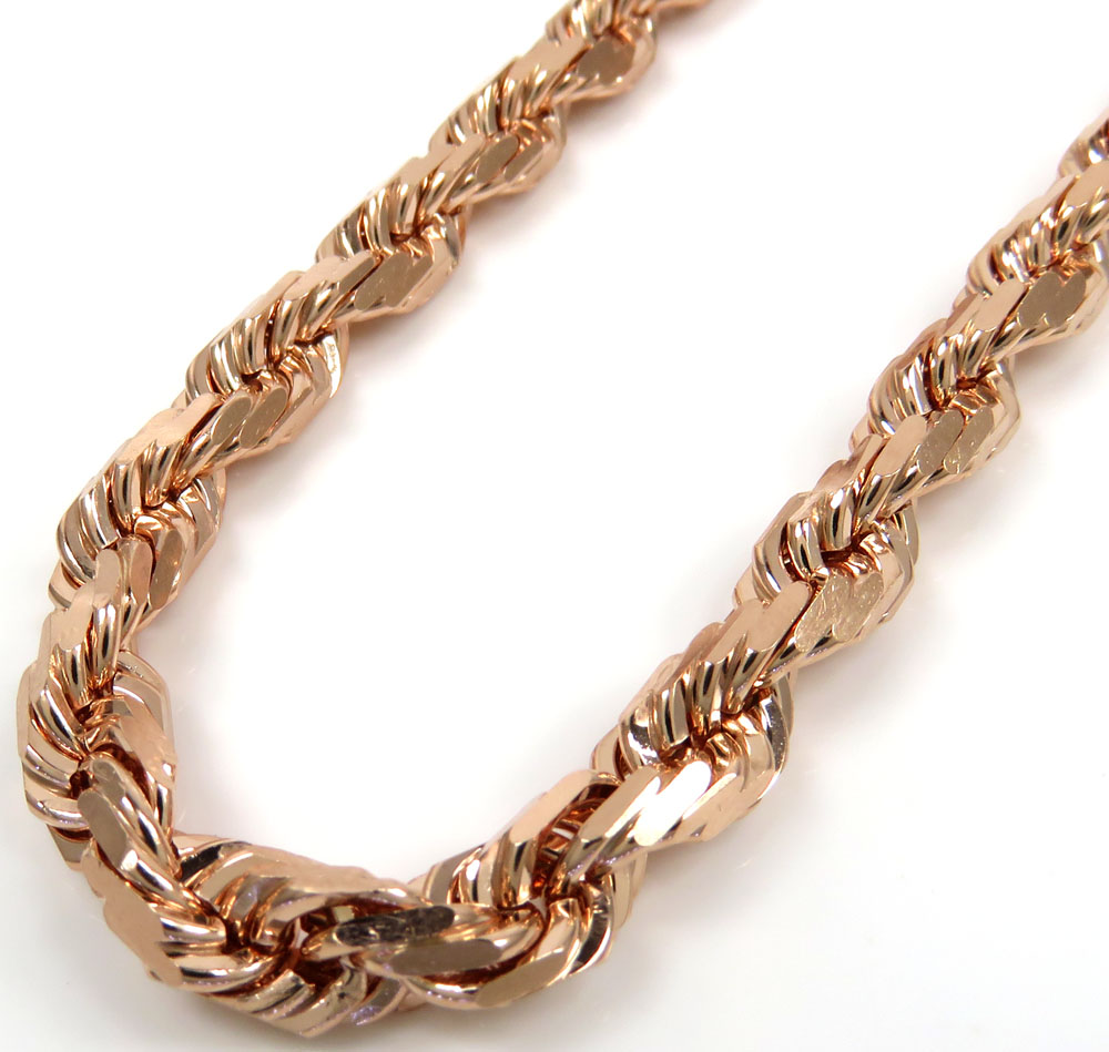 10k rose gold solid diamond cut rope chain 20-26 inches 6mm