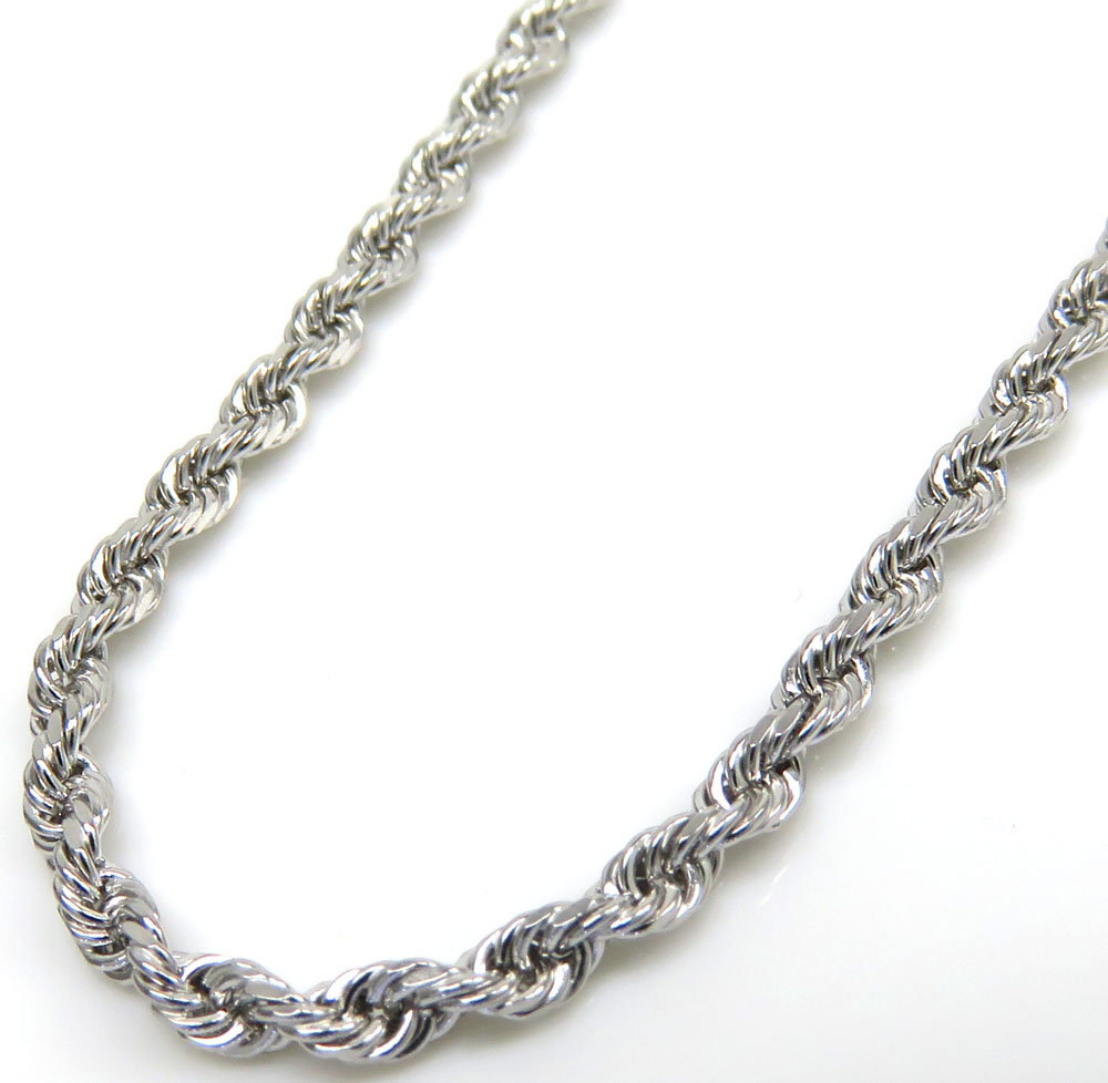 10k white gold smooth cut link rope chain 16-24 inch 2mm