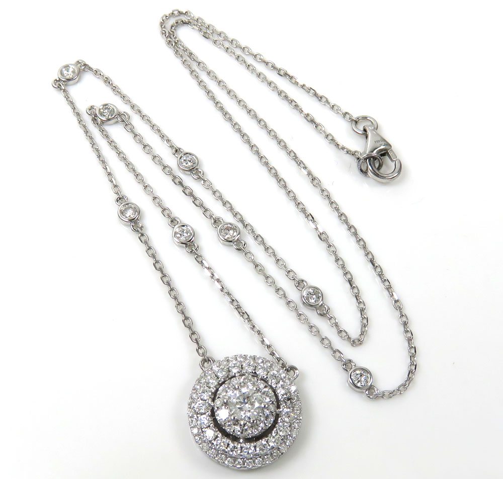 14k white gold diamond tier cluster pendant & necklace 1.16ct 