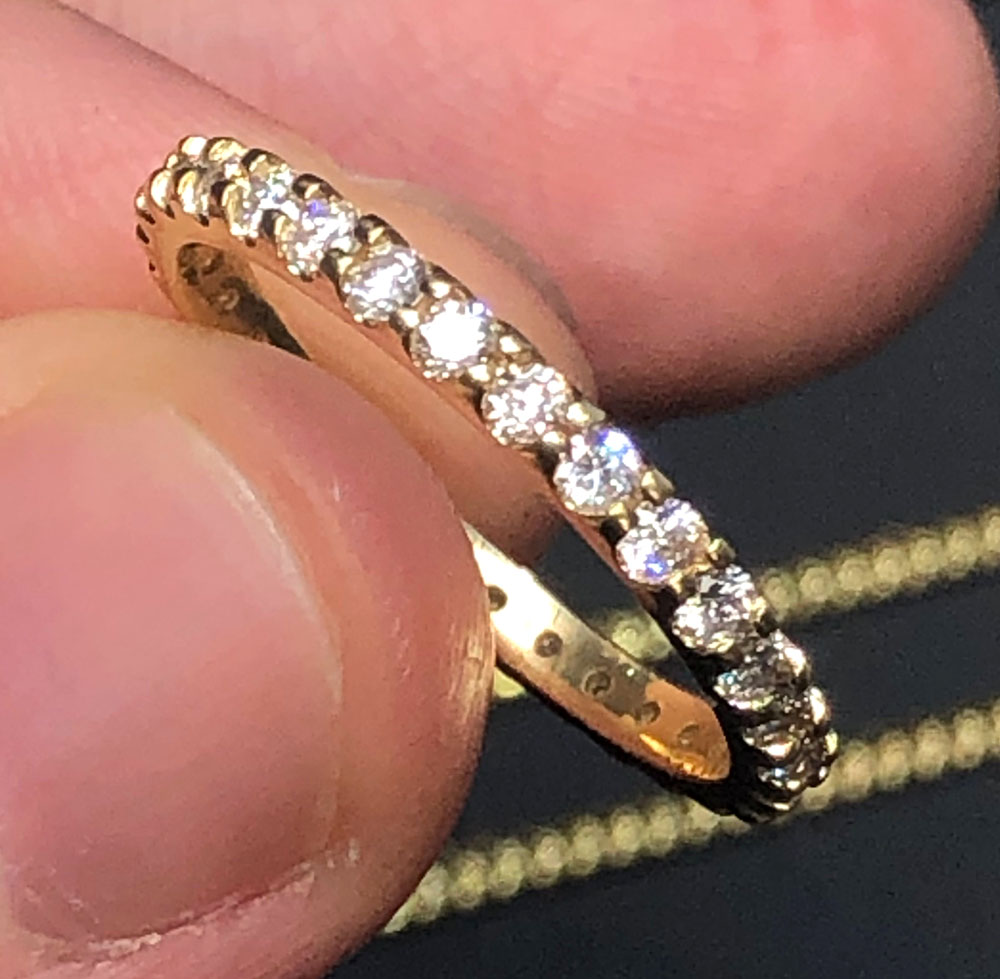 14k gold single row eternity 3 pointer diamond wedding band 1.00ct