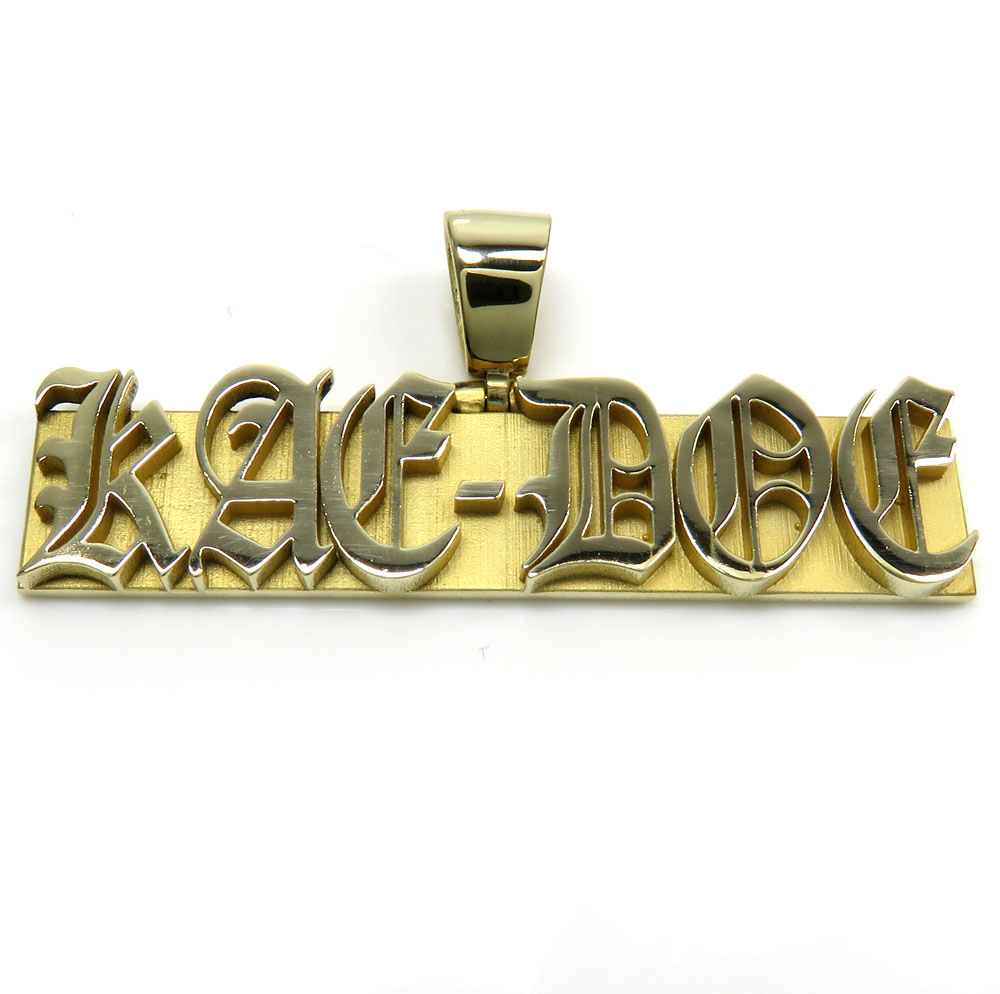 14k yellow gold 6 letter custom name plate pendant 