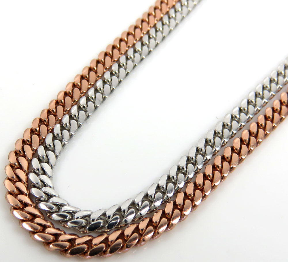 14k rose ,white, yellow gold solid miami link chain 20-24 inch 2.50mm