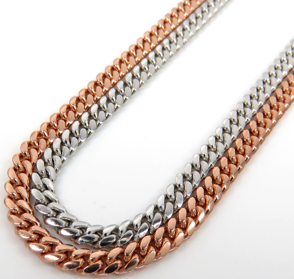 14k rose or white gold solid miami link chain 20-30 inch 3.20mm