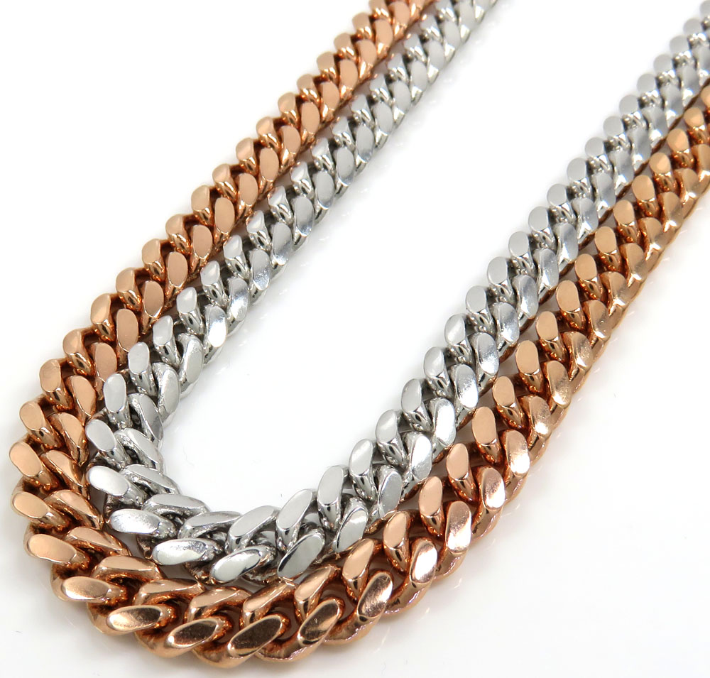 14k rose or white gold solid miami link chain 20-30 inch 6mm