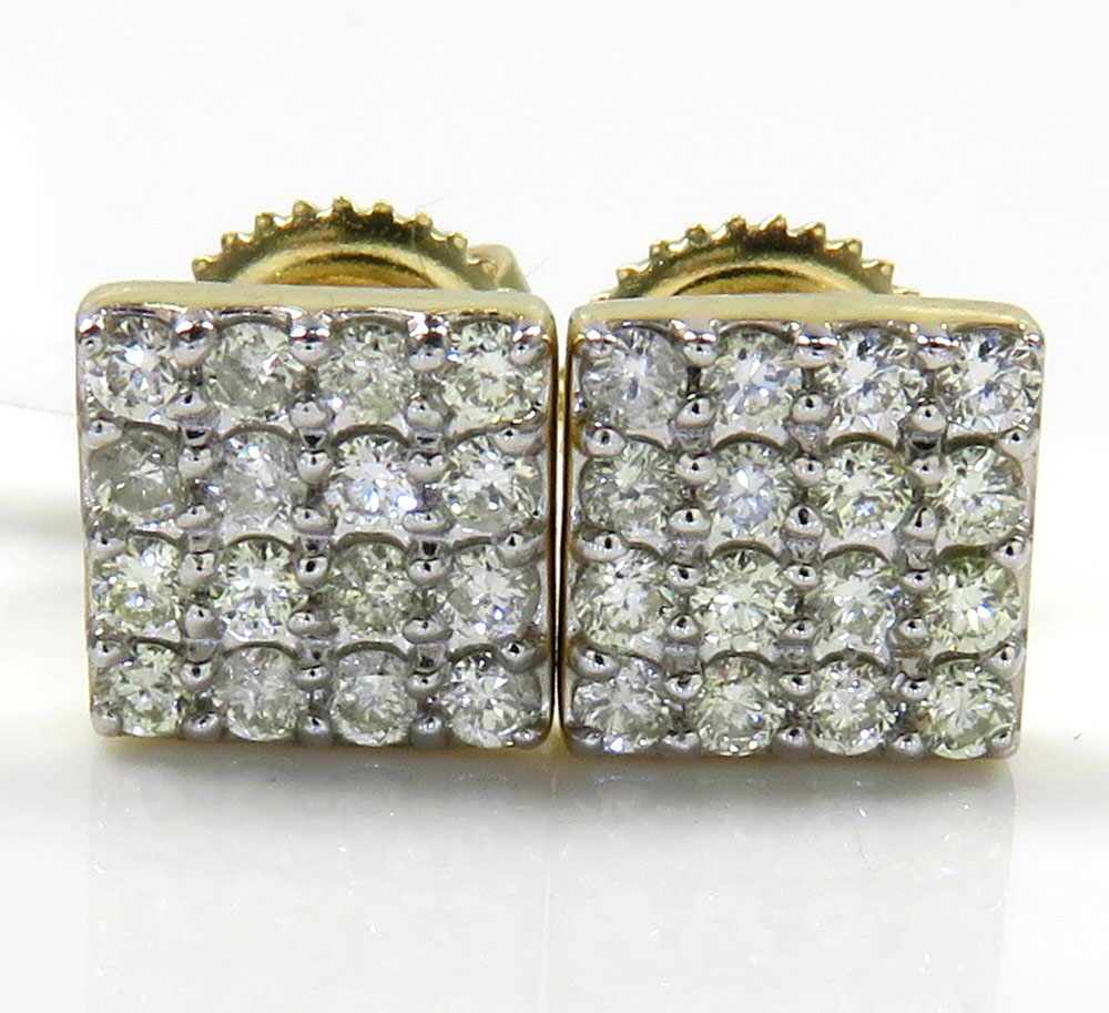 14k yellow gold 4 row square diamond earrings 0.40ct 
