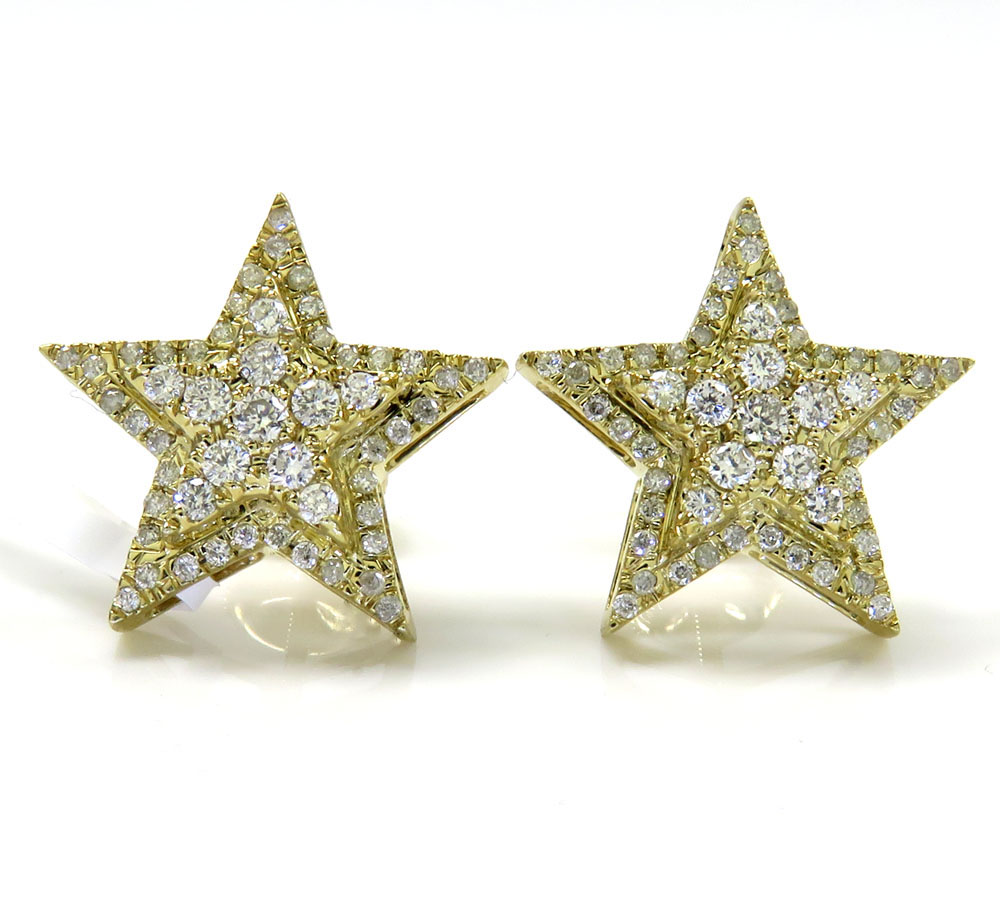 14k yellow gold diamond stacked star earrings 0.55ct