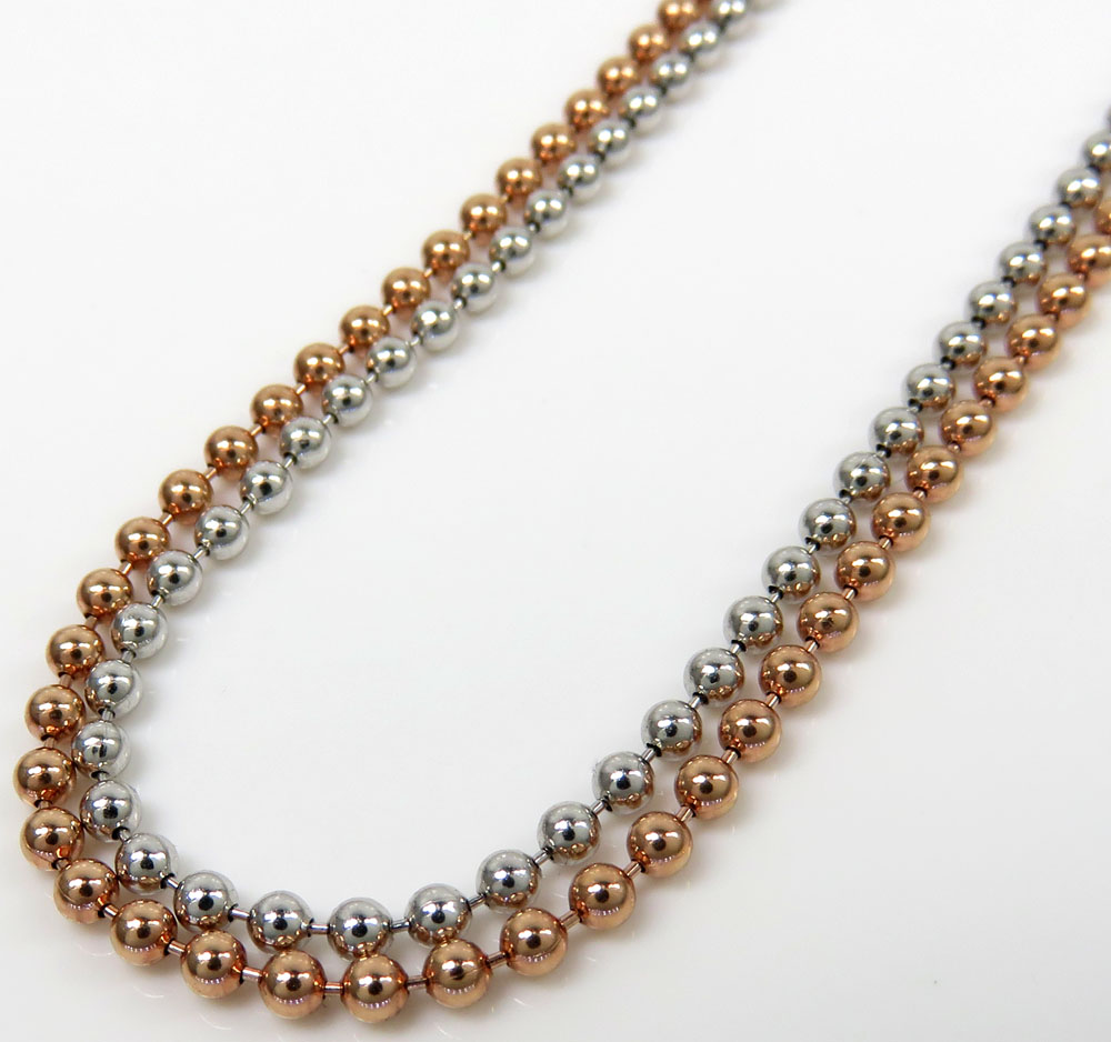 14k white or rose gold smooth ball link chain 20-28 inches 2mm