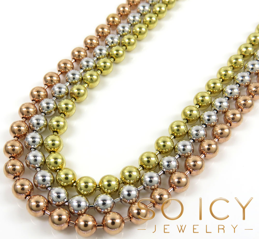 14k white rose or yellow gold smooth ball link chain 20-30 inches 4mm