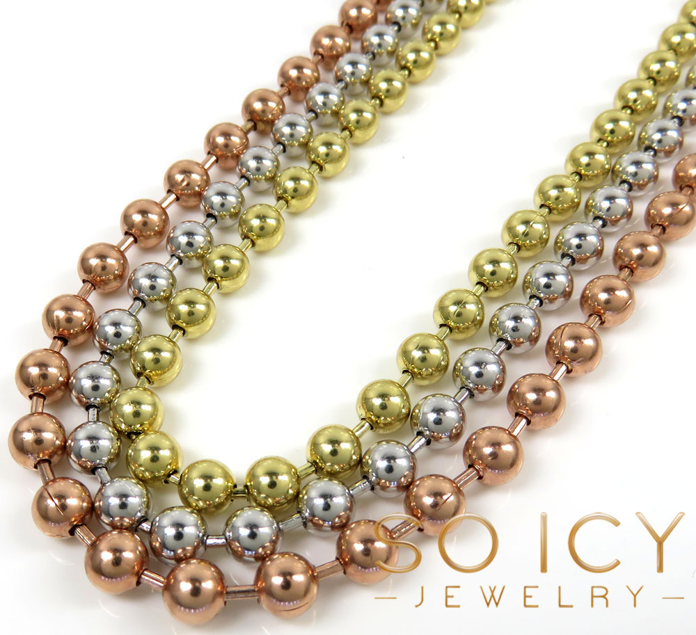 14k white rose or yellow gold smooth ball link chain 20-30 inches 5mm