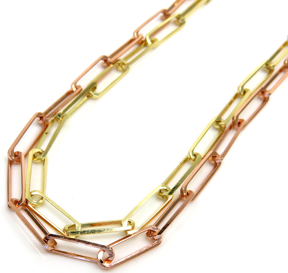 14k yellow or rose gold solid paper clip chain 16-30 inch 3mm