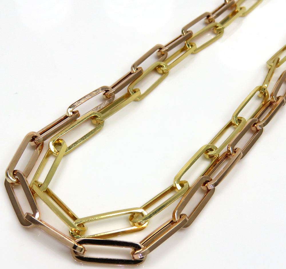 14k yellow or rose gold solid paper clip chain 16-30 inch 4mm