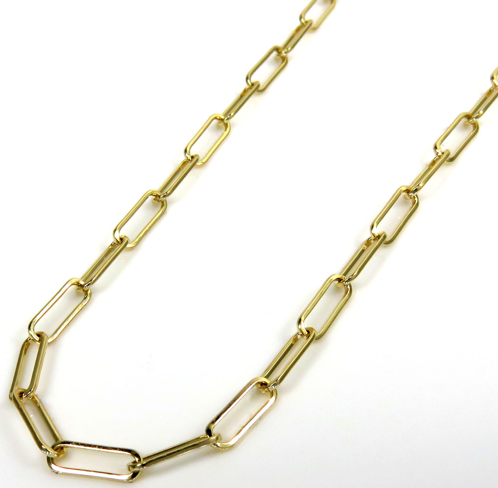 14k white, yellow, rose gold solid paper clip chain 16-30 inch 2mm