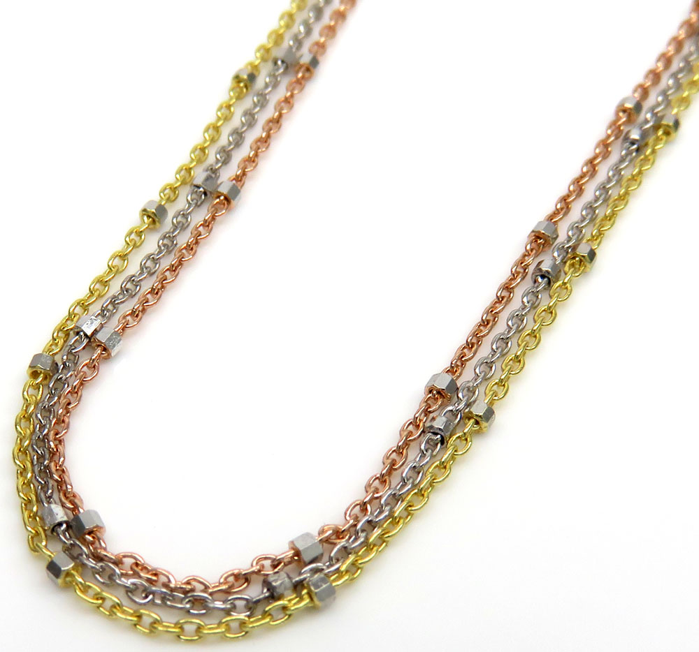 14k solid white yellow or rose gold octagon nut cable chain 16-20 inches 1mm