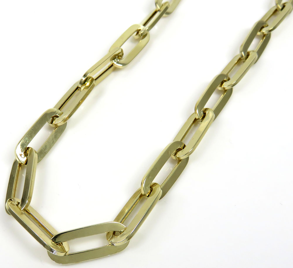 14k yellow gold hollow paper clip chain 16-30 inch 6.50mm