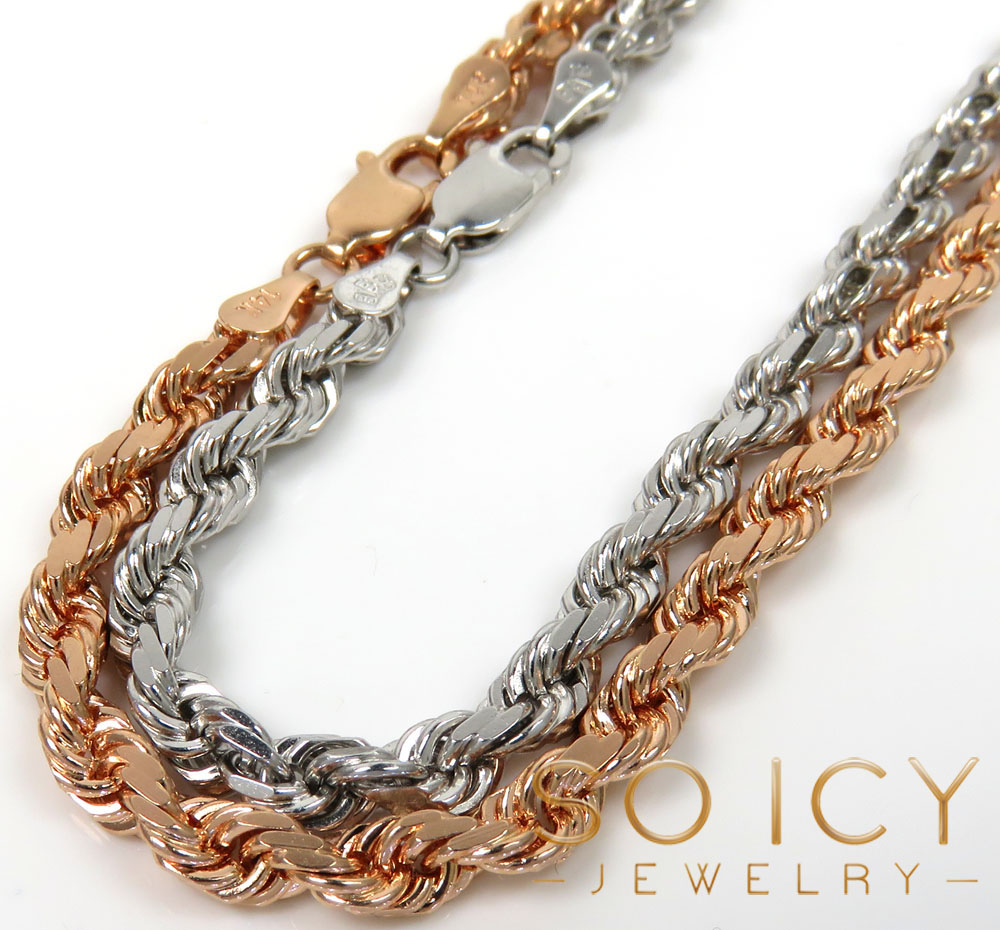 14k rose or white gold solid diamond cut rope bracelet 8 inch 4mm