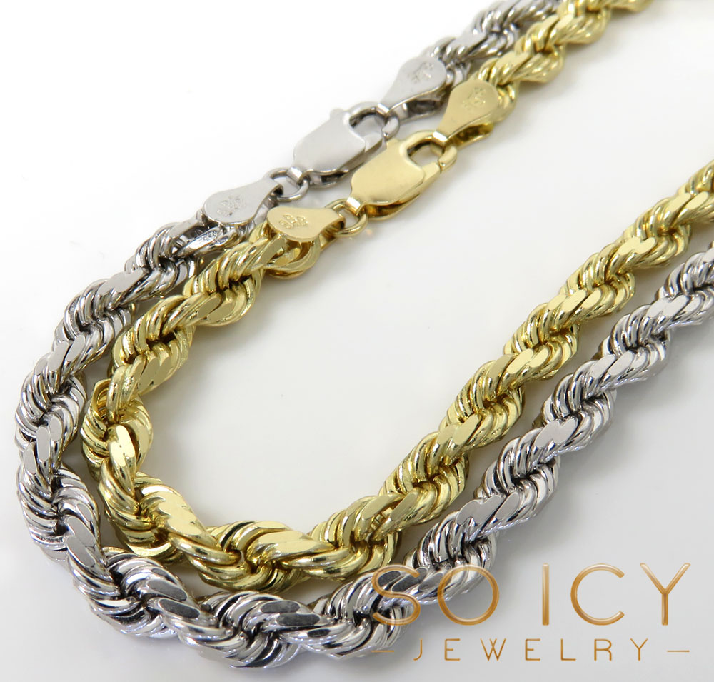 14k yellow or white gold solid diamond cut rope bracelet 8 inch 4.50mm